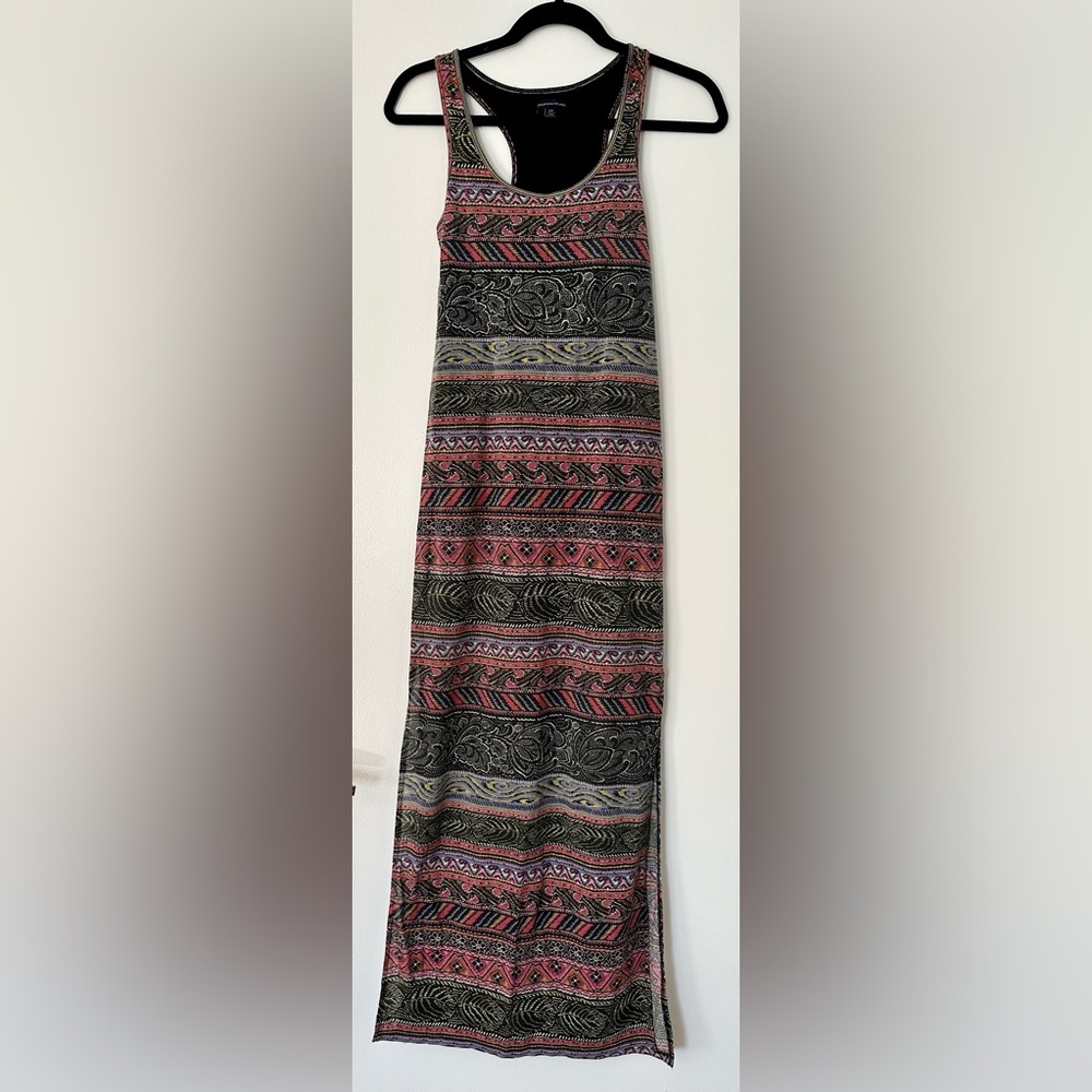 American Eagle Outfitters Cutout Maxi Dress Pink Gray Geometric Boho Size S EUC